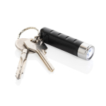 Recycled plastic keyring torch with 3 light modes black colour