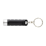 Recycled plastic keyring torch with 3 light modes black colour