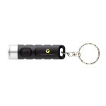 Recycled plastic keyring torch with 3 light modes black colour