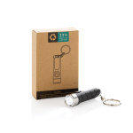 Recycled plastic keyring torch with 3 light modes black colour
