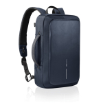 Anti-theft RPET backpack convertible into laptop briefcase, 16” navy-blue colour