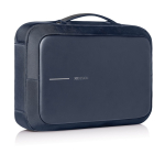 Anti-theft RPET backpack convertible into laptop briefcase, 16” navy-blue colour