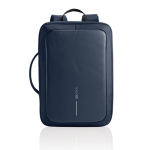 Anti-theft RPET backpack convertible into laptop briefcase, 16” navy-blue colour