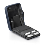 Anti-theft RPET backpack convertible into laptop briefcase, 16” navy-blue colour
