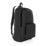 Lightweight foldable RPET backpack with front pocket black colour