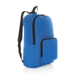 Lightweight foldable RPET backpack with front pocket royal blue colour