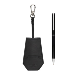 Pen and keyring gift set in synthetic leather and aluminium, blue ink black colour