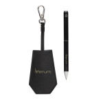 Pen and keyring gift set in synthetic leather and aluminium, blue ink black colour