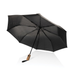 Compact automatic RPET umbrella with wooden handle, Ø97 cm black colour