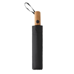 Compact automatic RPET umbrella with wooden handle, Ø97 cm black colour