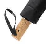 Compact automatic RPET umbrella with wooden handle, Ø97 cm black colour