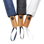 Compact automatic RPET umbrella with wooden handle, Ø97 cm black colour