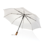Compact automatic RPET umbrella with wooden handle, Ø97 cm beige colour