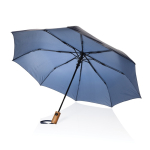 Compact automatic RPET umbrella with wooden handle, Ø97 cm navy-blue colour