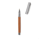 Recycled stainless steel pen with synthetic leather detail, blue ink brown colour