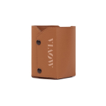 Synthetic leather and polyester pencil pot with snap buttons brown colour