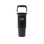 Recycled stainless steel thermal bottle with handle, 880 ml black colour