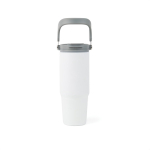 Recycled stainless steel thermal bottle with handle, 880 ml white colour