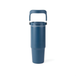 Recycled stainless steel thermal bottle with handle, 880 ml navy-blue colour