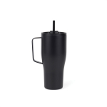 Recycled stainless steel bottle with straw, 800 ml black colour