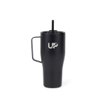 Recycled stainless steel bottle with straw, 800 ml black colour