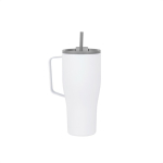 Recycled stainless steel bottle with straw, 800 ml white colour