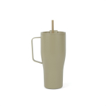 Recycled stainless steel bottle with straw, 800 ml green colour