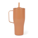 Recycled stainless steel bottle with straw, 800 ml orange colour