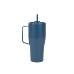 Recycled stainless steel bottle with straw, 800 ml navy-blue colour