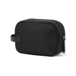 Soft-touch recycled polyester toiletry bag with side handle black colour