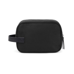 Soft-touch recycled polyester toiletry bag with side handle black colour