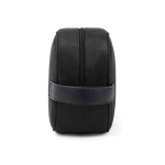 Soft-touch recycled polyester toiletry bag with side handle black colour