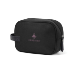Soft-touch recycled polyester toiletry bag with side handle black colour