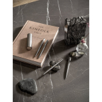 Twist-action pen in recycled stainless steel, black ink still life view