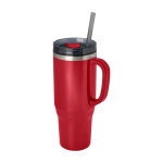 Straw cup with dual-wall air insulation, 1.2 L red colour
