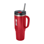 Straw cup with dual-wall air insulation, 1.2 L red colour printed logo view 2