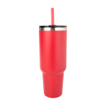 Copper double-wall vacuum-insulated straw cup, 1.2 L red colour second front view