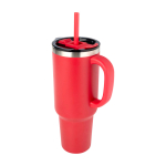 Copper double-wall vacuum-insulated straw cup, 1.2 L red colour