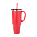 Copper double-wall vacuum-insulated straw cup, 1.2 L red colour side view