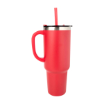 Copper double-wall vacuum-insulated straw cup, 1.2 L red colour second side view