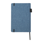 Notebook with RPET fabric cover and pen holder, A5, ruled pages cyan blue colour