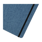 Notebook with RPET fabric cover and pen holder, A5, ruled pages cyan blue colour