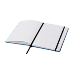 Notebook with RPET fabric cover and pen holder, A5, ruled pages cyan blue colour