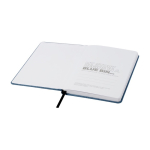 Notebook with RPET fabric cover and pen holder, A5, ruled pages cyan blue colour
