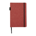 Notebook with RPET fabric cover and pen holder, A5, ruled pages salmon colour