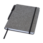 Notebook with RPET fabric cover and pen holder, A5, ruled pages