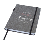 Notebook with RPET fabric cover and pen holder, A5, ruled pages