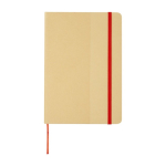 Notebook with recycled cardboard cover and elastic band, A5, ruled pages red colour