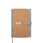 Notebook made of recycled felt and cork with pockets, A5, ruled pages