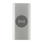 Wireless recycled aluminium power bank, 8,000 mAh silver colour